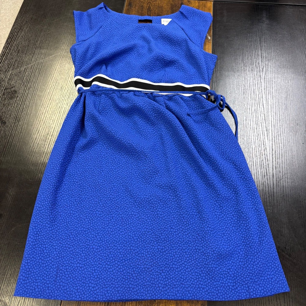 Motherhood Maternity Blue Textured Empire Waist Tie Dress Medium Striped Trim